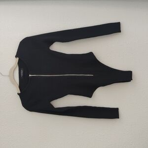 Helen Online Vogue Studio Bodysuit Ribbed Long Sleeves Black Zipper At Front